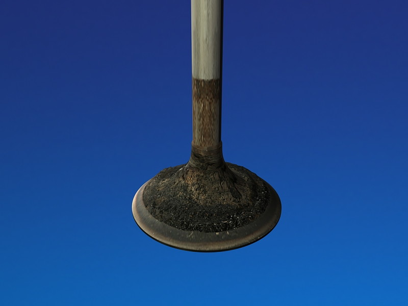 An engine valve encrusted with black carbon deposits, rendered against a blue gradient — the result of running on regular fuel.