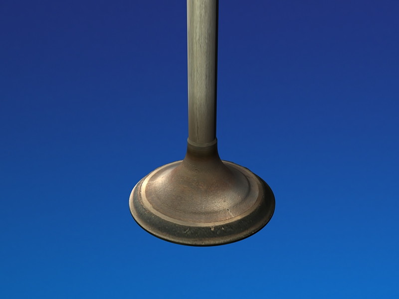 A clean engine valve rendered against a blue gradient — the result of running on Shell V-Power.